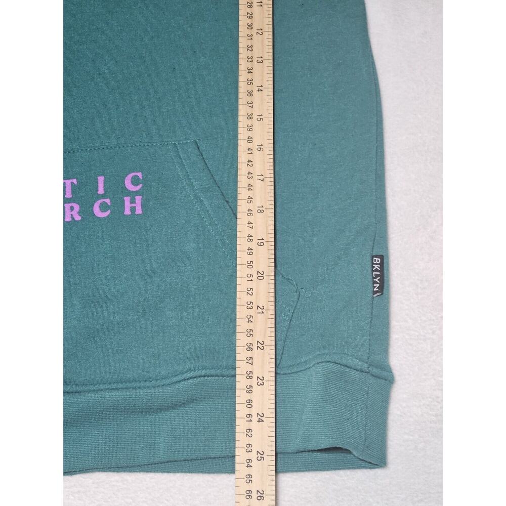 Brooklyn Sweater Women Med Kinetic Research Faded Hoodie Kangaroo Pockets Green - Picture 10 of 13